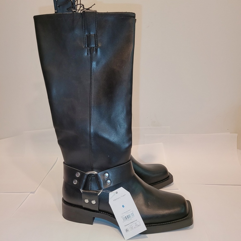 Time and Tru Women's Black Memory‎ Foam Harness Boots US Size 6 Square Toe